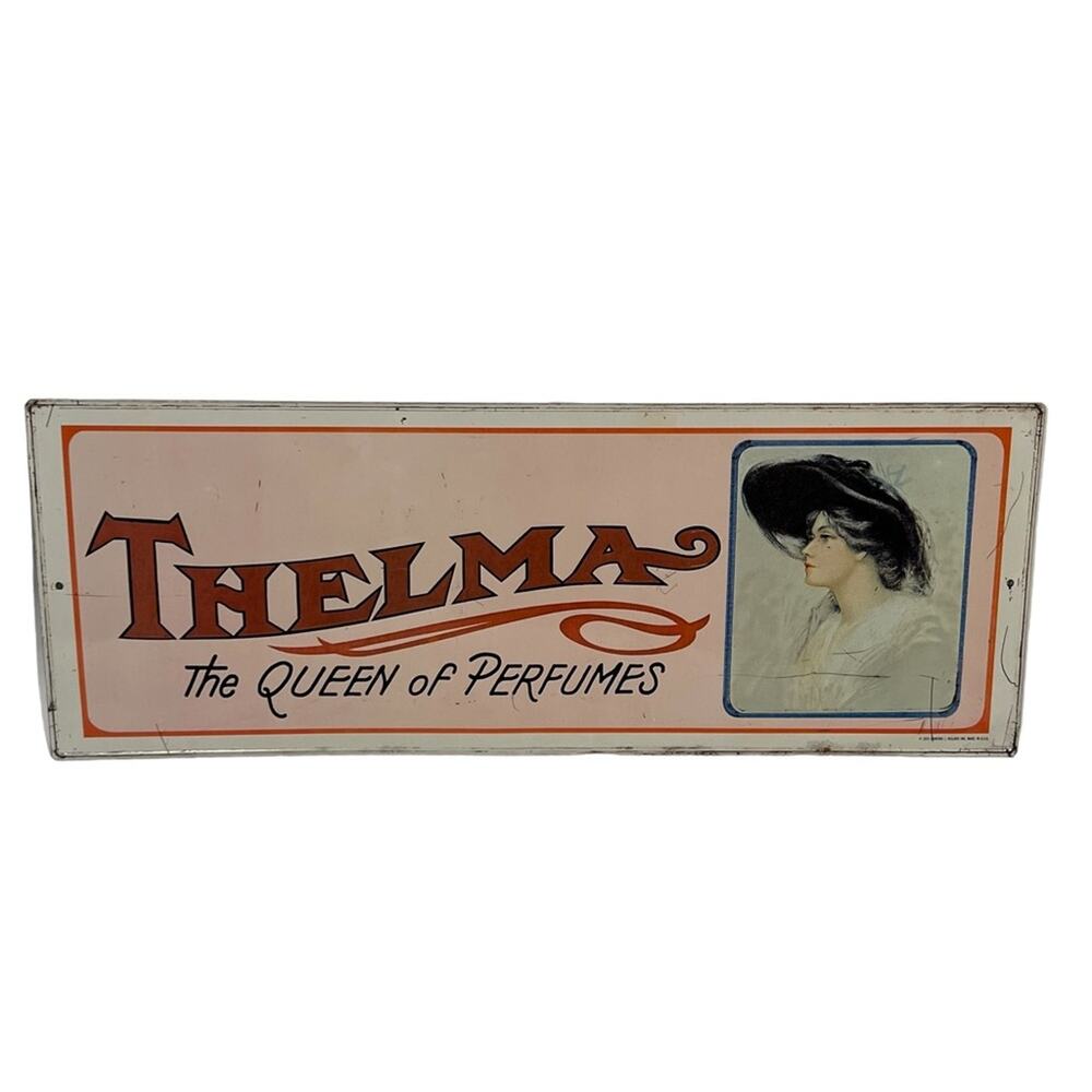 Thelma The Queen Of Perfumes Vintage 70s 80s Metal Sign Wall Decor Made In USA